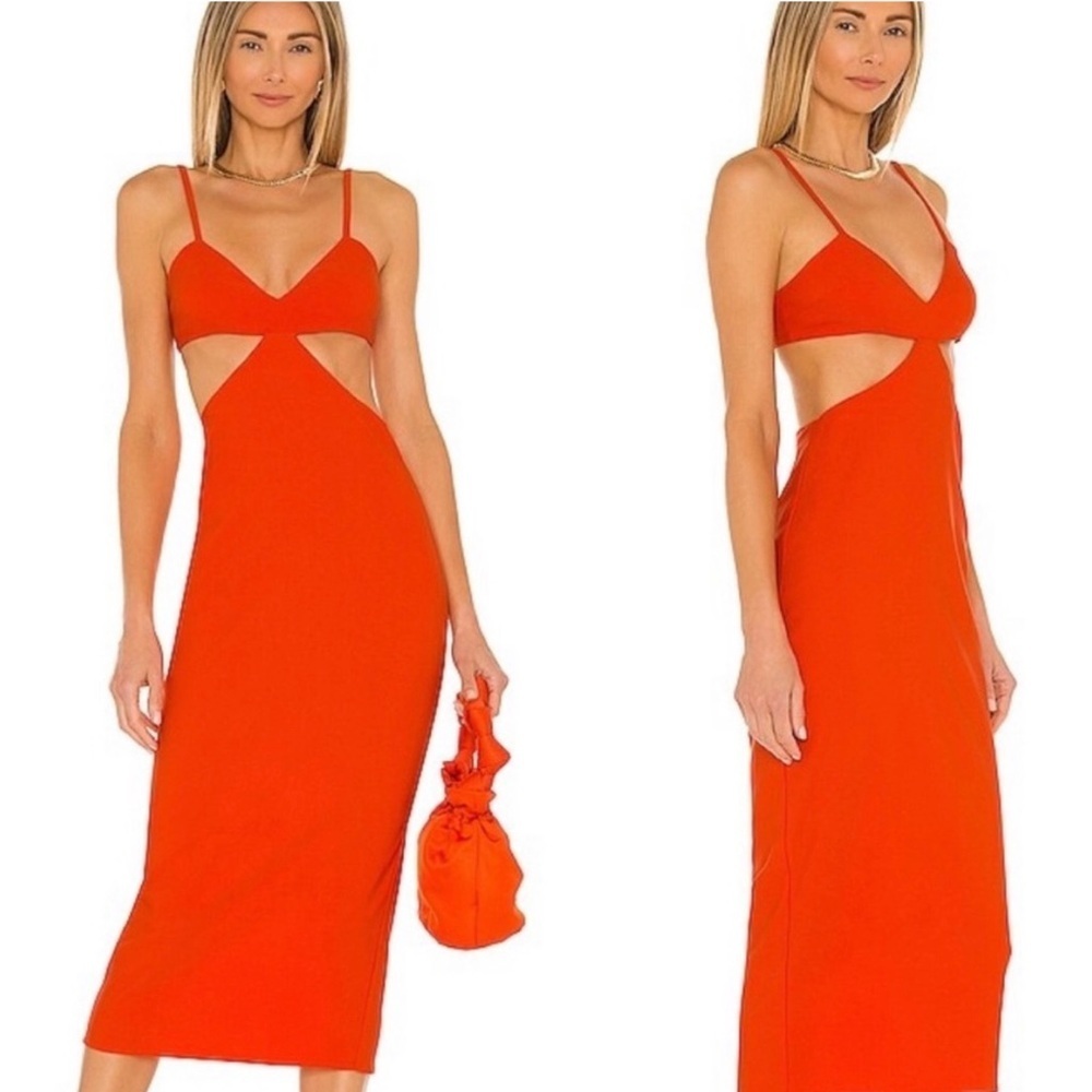 Michael Costello Bright Orange Cutout Midi Dress